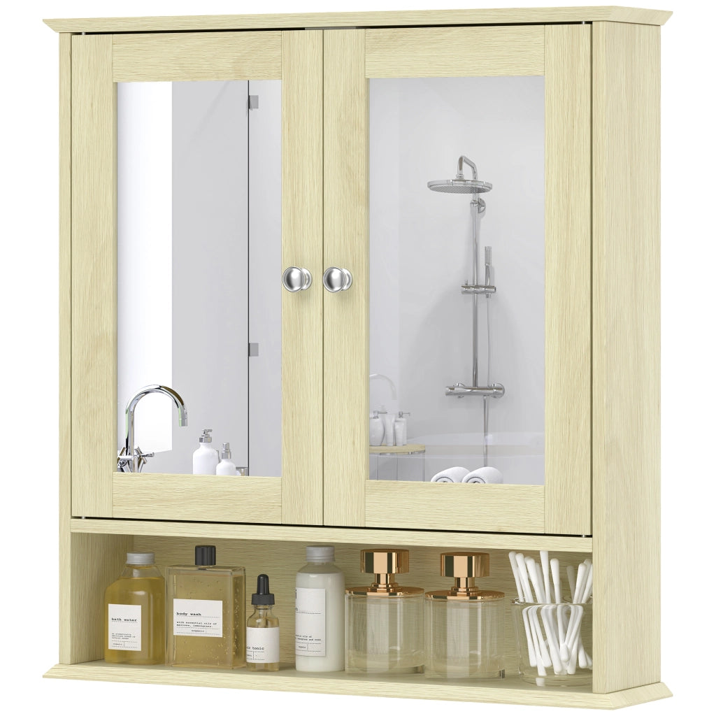 Armadietto Bagno con Specchio e Ripiani ¨C zephmum ¨C Legno Naturale 56x13x58cm