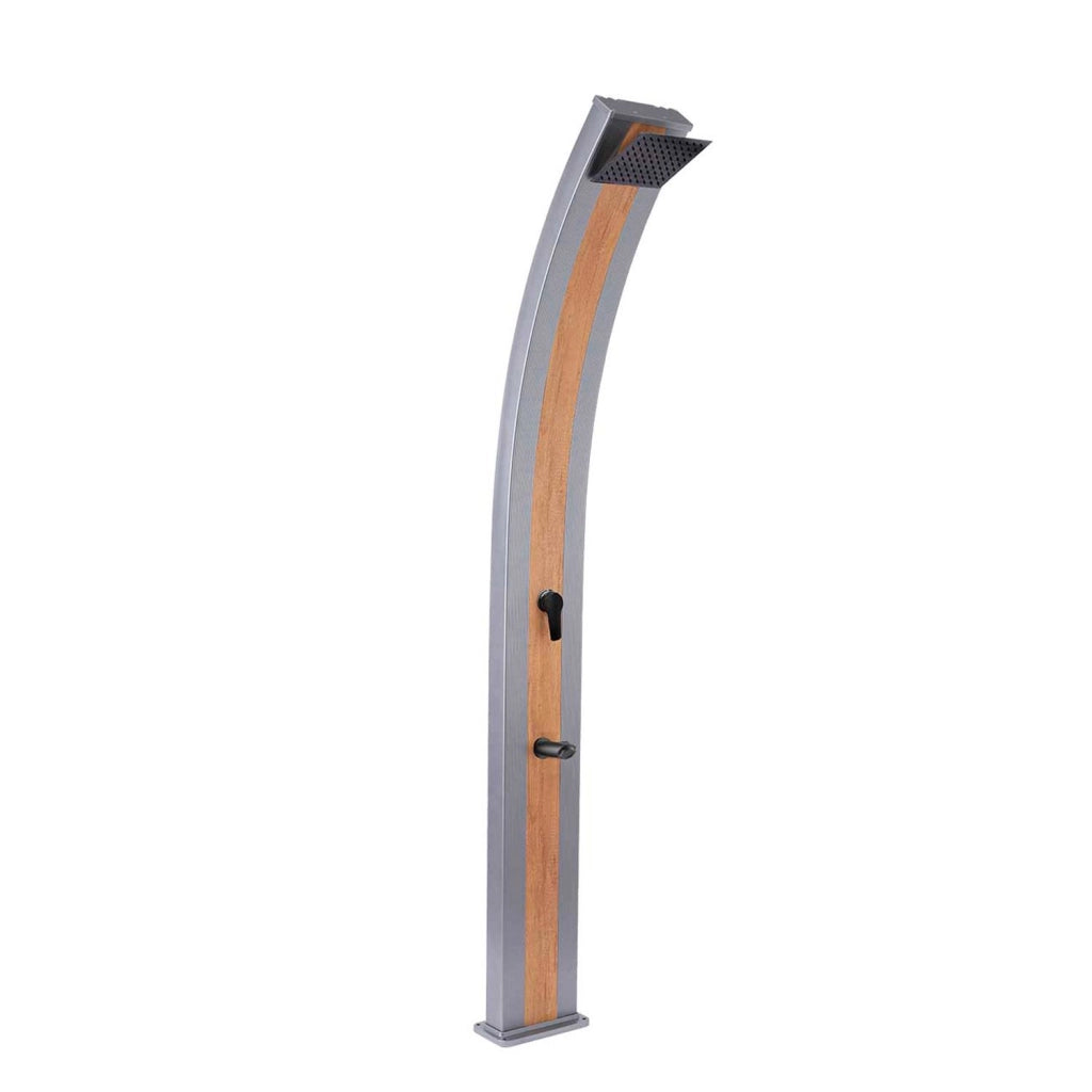 STARMATRIX Doccia solare da giardino-piscina in alluminio Grigio RAL7048 con fascia effetto legno serbatoio 40 L miscelatore soffione quadrato rubinetto lavapiedi H 224 cm SS0970