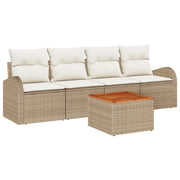 Set di Divani da Giardino da 5 Pezzi con Cuscini Beige in Rattan Polietilene e Acacia