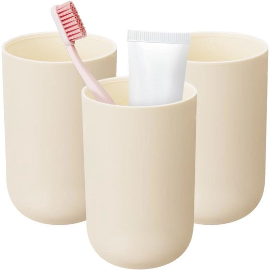 Set di spazzolino da denti in plastica da 3 - 400 ml, non frantumabile e riutilizzabile, set di spazzolino da denti per la camera da bagno, contenitore per lo spazzolino da denti e bicchiere per lo smalto (crema)