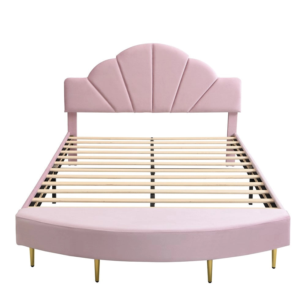 Letto Imbottito con Testiera in Velluto e Panca ¨C MINIMAL ¨C Rosa, 140x200