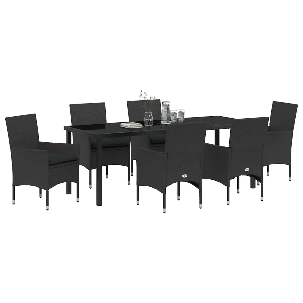 Set da Pranzo per Giardino con cuscino 7 pcs Nero polyrattan 3379777