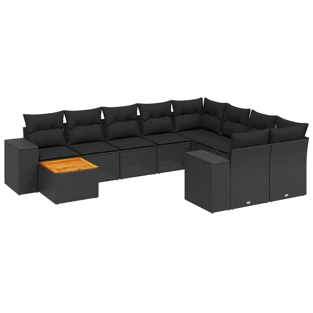 Set Divani da Giardino 10pz con Cuscini in Polyrattan Nero