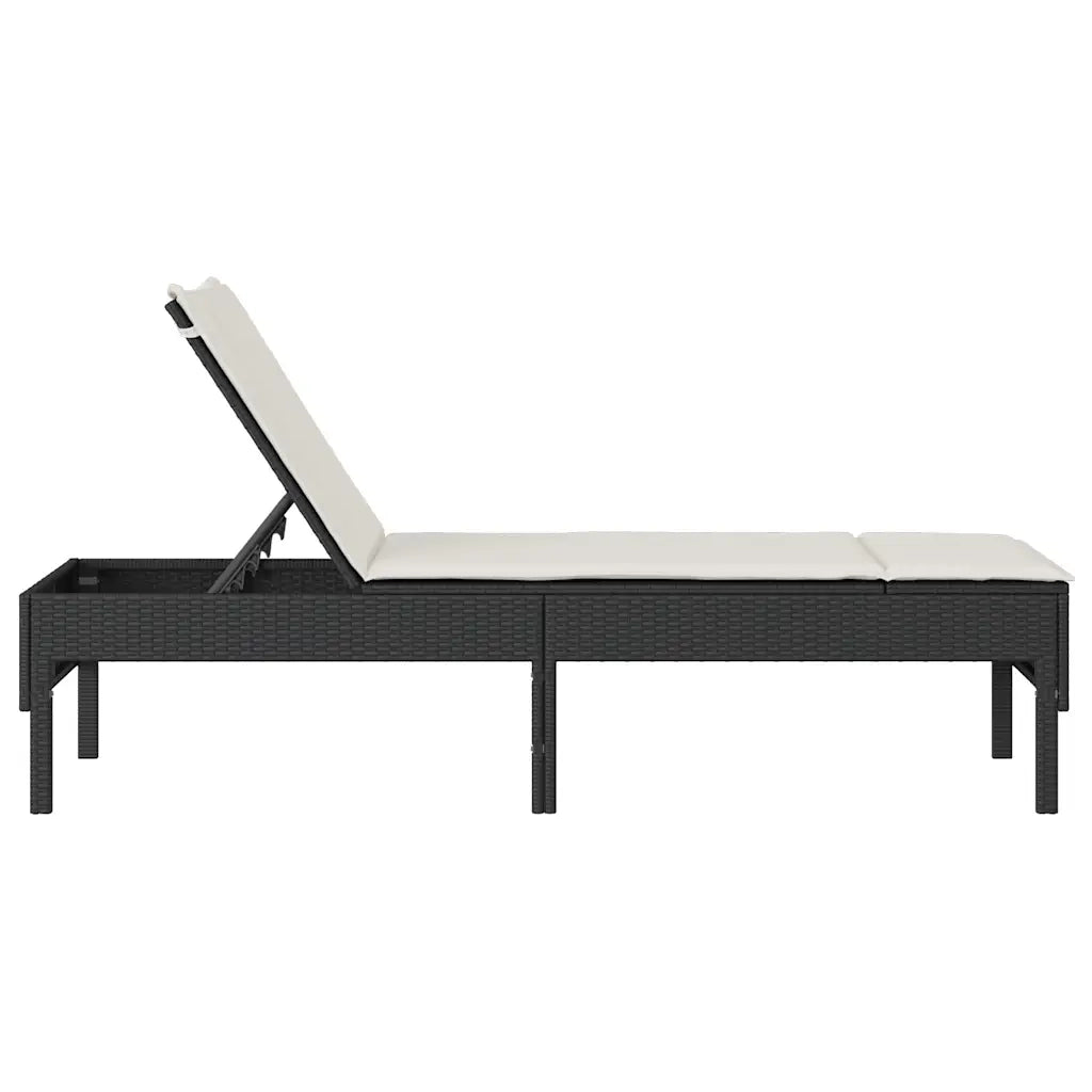 Lettino Prendisole con Cuscino Nero 55x200x44 cm in Polyrattan 4104100