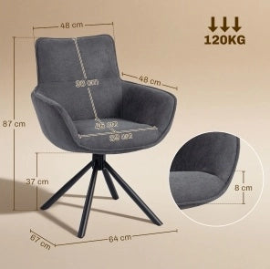 Set di 2 sedie da pranzo girevoli grigio scuro