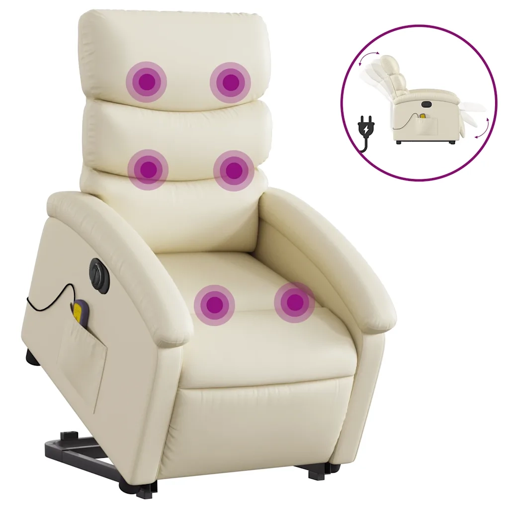 Poltrona Alzapersona Elettrica Reclinabile Crema in Similpelle 3204062