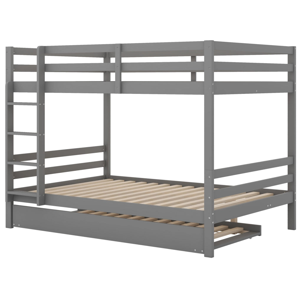 Letto a castello 140x200 cm con letto estraibile; scala; pino e MDF; grigio