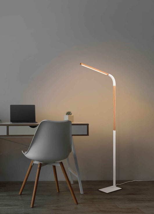 Piantana LED, metallo e legno, bianco e naturale, H 140 cm, Norris