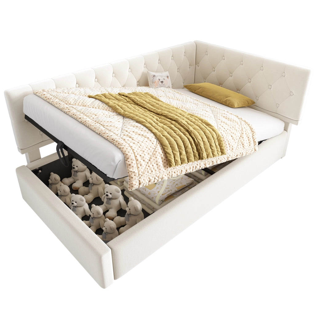Letto divano con contenitore idraulico 90x190 cm in velluto beige