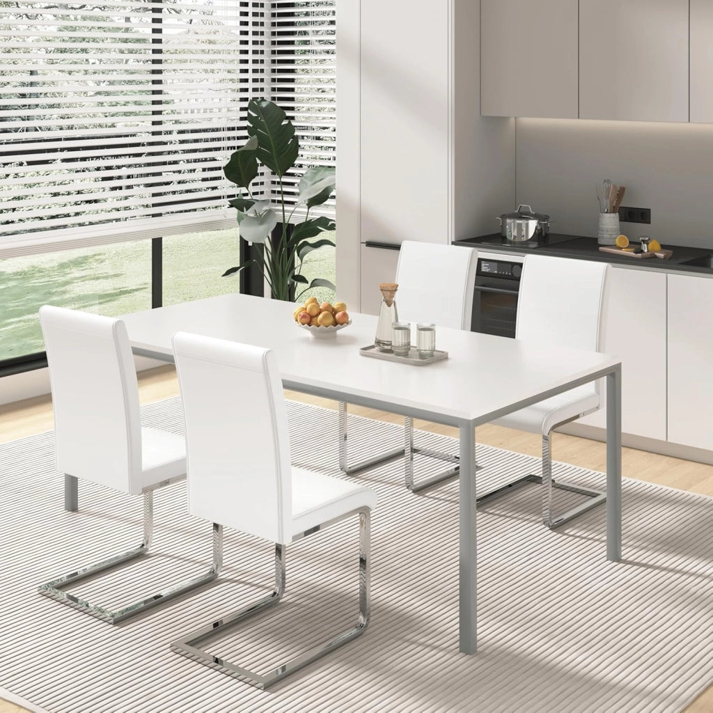 Set di 4 Sedie per Sala da Pranzo, Sedie da Cucina Moderne con Schienale Alto, Sedie Cantilever Imbottite Ergonomiche per Soggiorno, Ufficio, in PU, Bianco, BH378ws-4