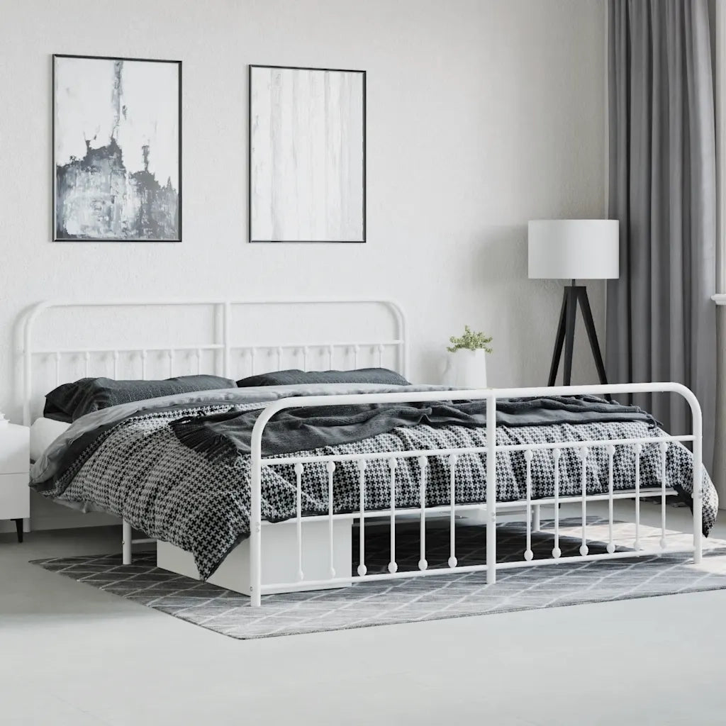 Giroletto con Testiera e Pediera Metallo Bianco 200x200 cm 352652