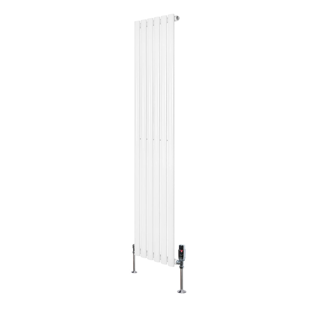 Radiatore Verticale Ovale 1600x360mm Bianco con Valvole TRV