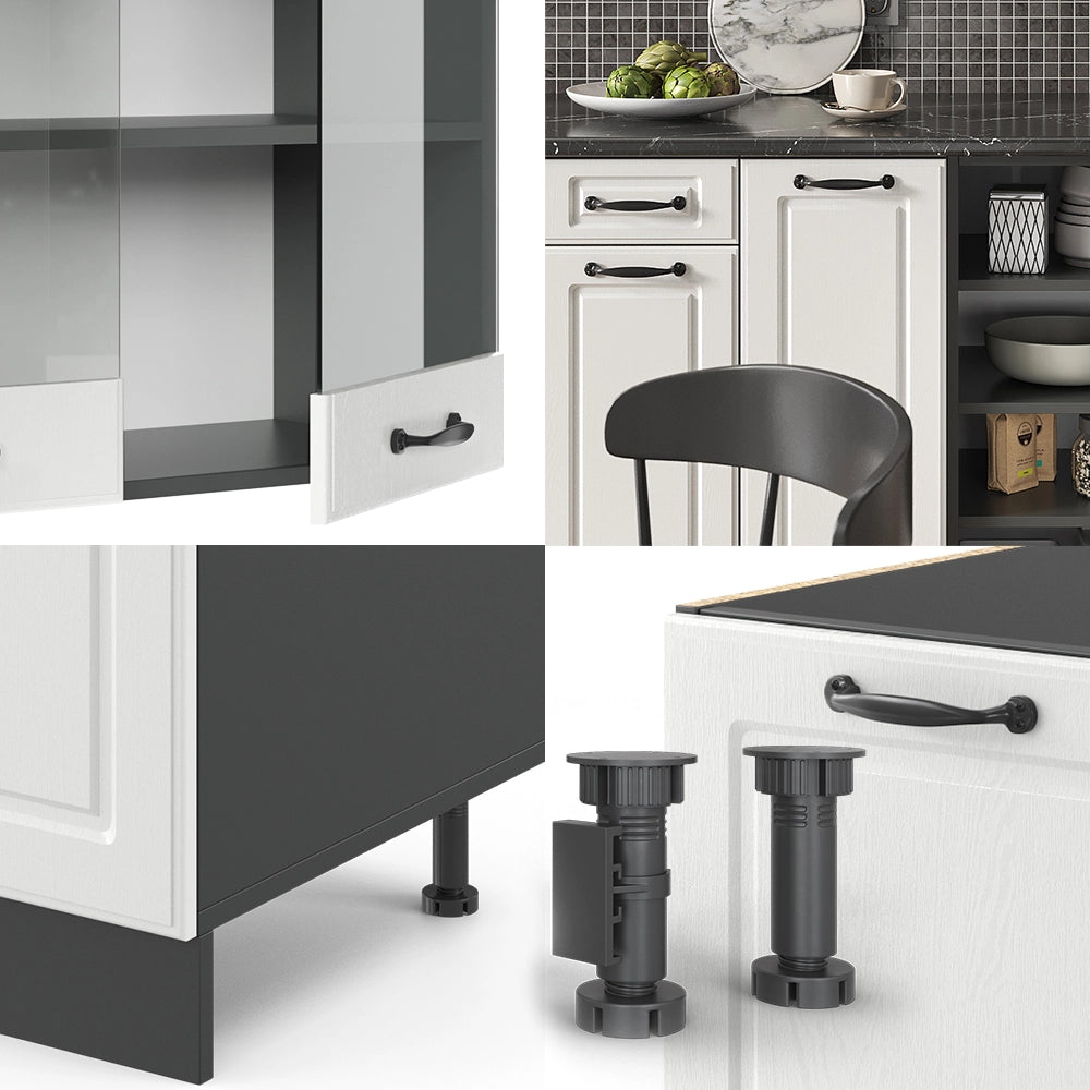 Cucina componibile R-Line Bianco rustico/Antracite 240 cm senza piano di lavoro Vicco
