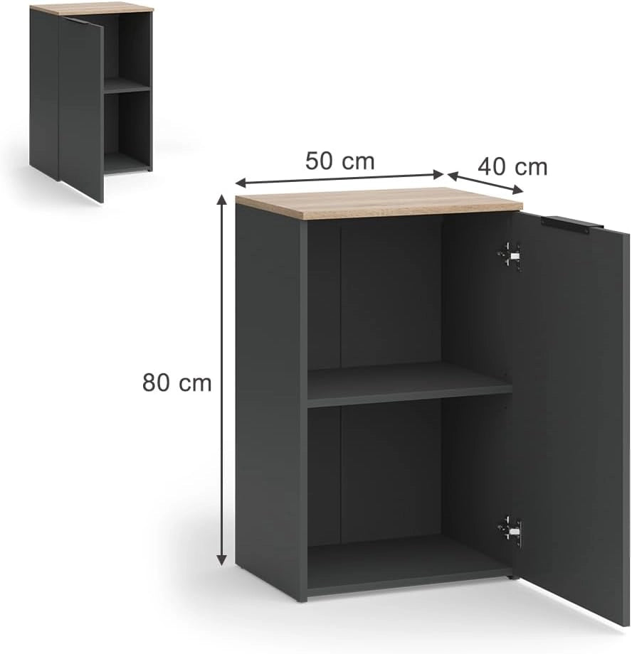 Credenza Wido, Antracite, 50 x 80 cm con ripiano, per la conservazione e l'organizzazione salvaspazio