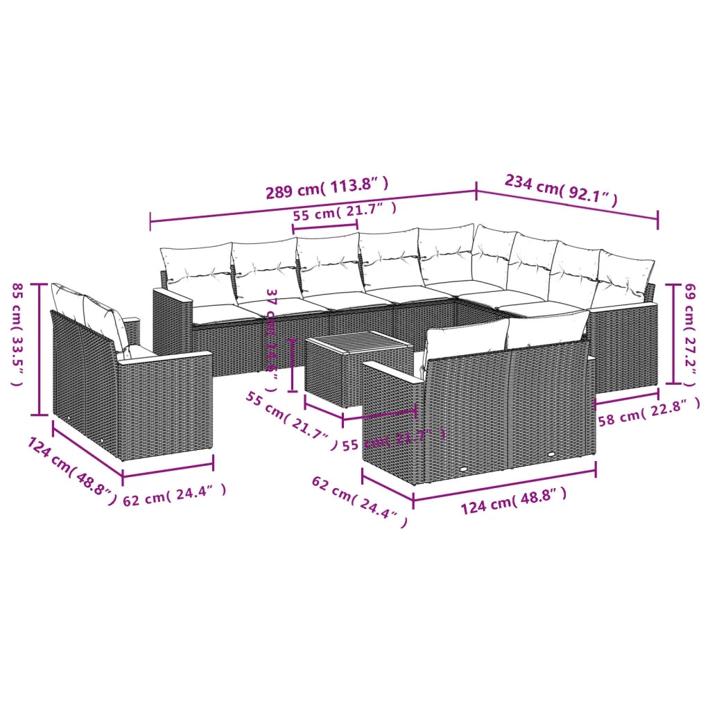 Set Divani da Giardino 13 pz con Cuscini Grigio in Polyrattan 3226522