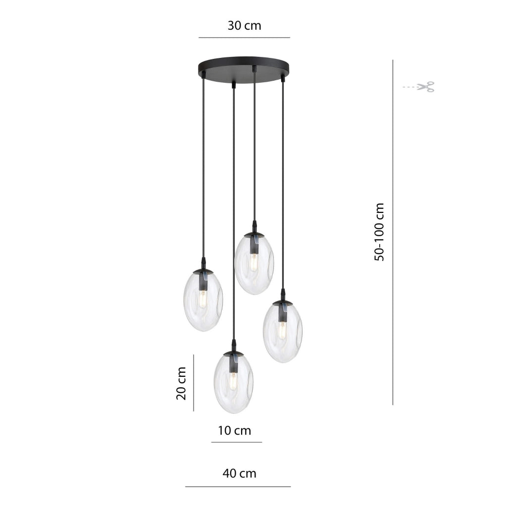 Lampadario Emibig Astral 4 luci E14 nero vetro chiaro
