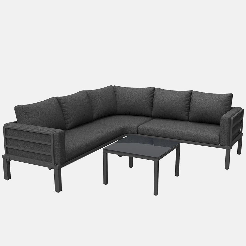 Set giardino - Xylo - 4/5 posti con tavolo vetro temperato grigio
