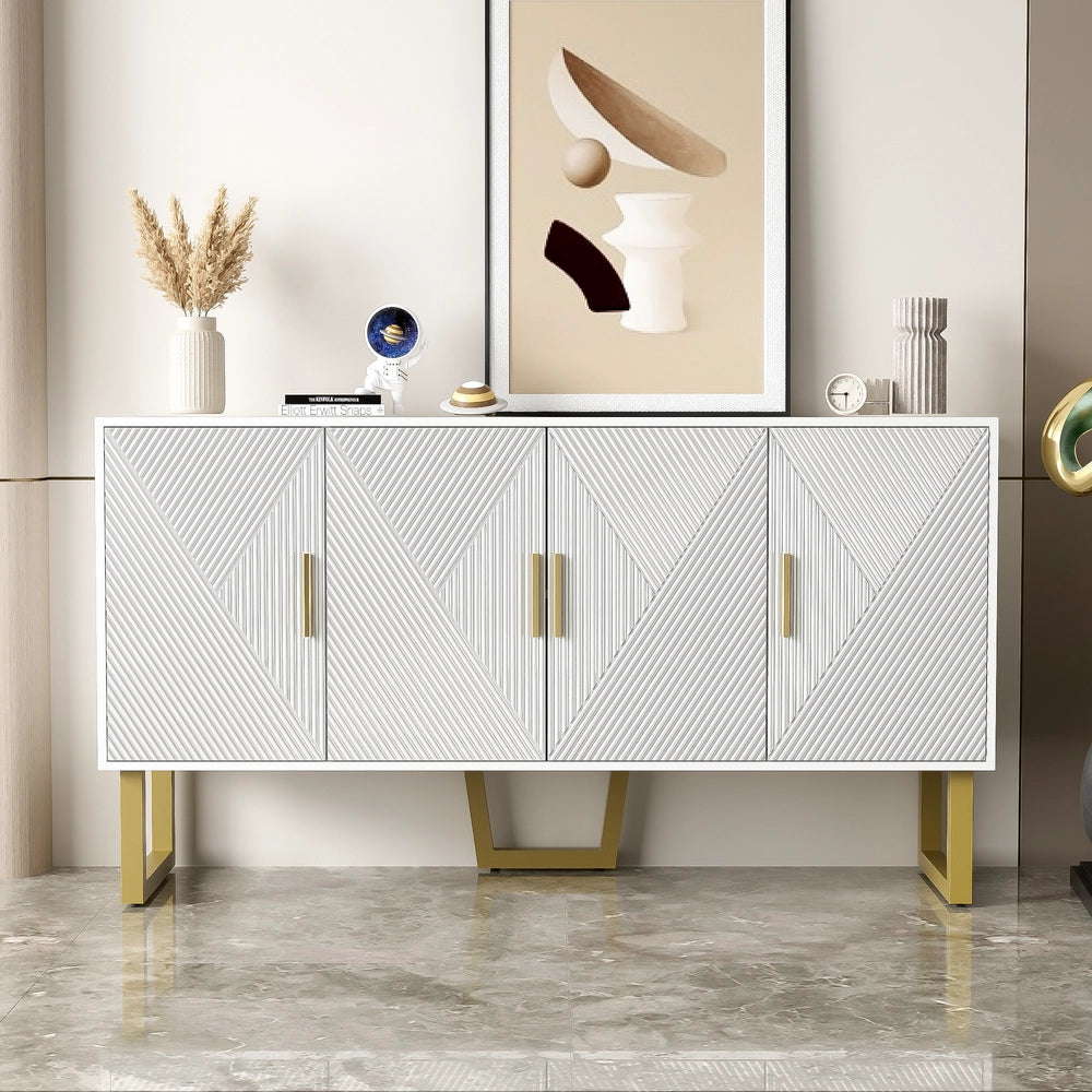 Buffet lussuoso a 4 ante - Xylo - Porte texture lucide maniglie dorate scaffali regolabili in altezza Bianco