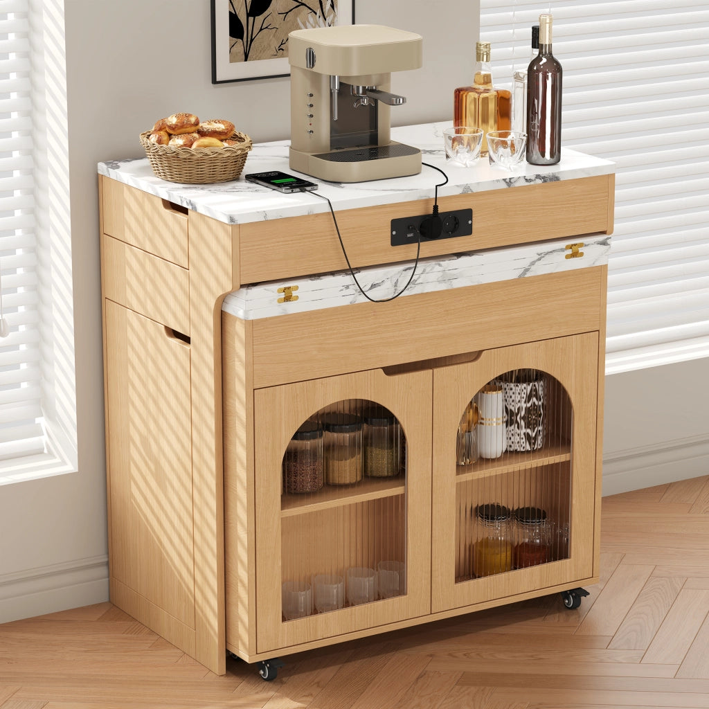 Tavolo allungabile con 2 cassetti; vani e prese elettriche - per cucina - naturale