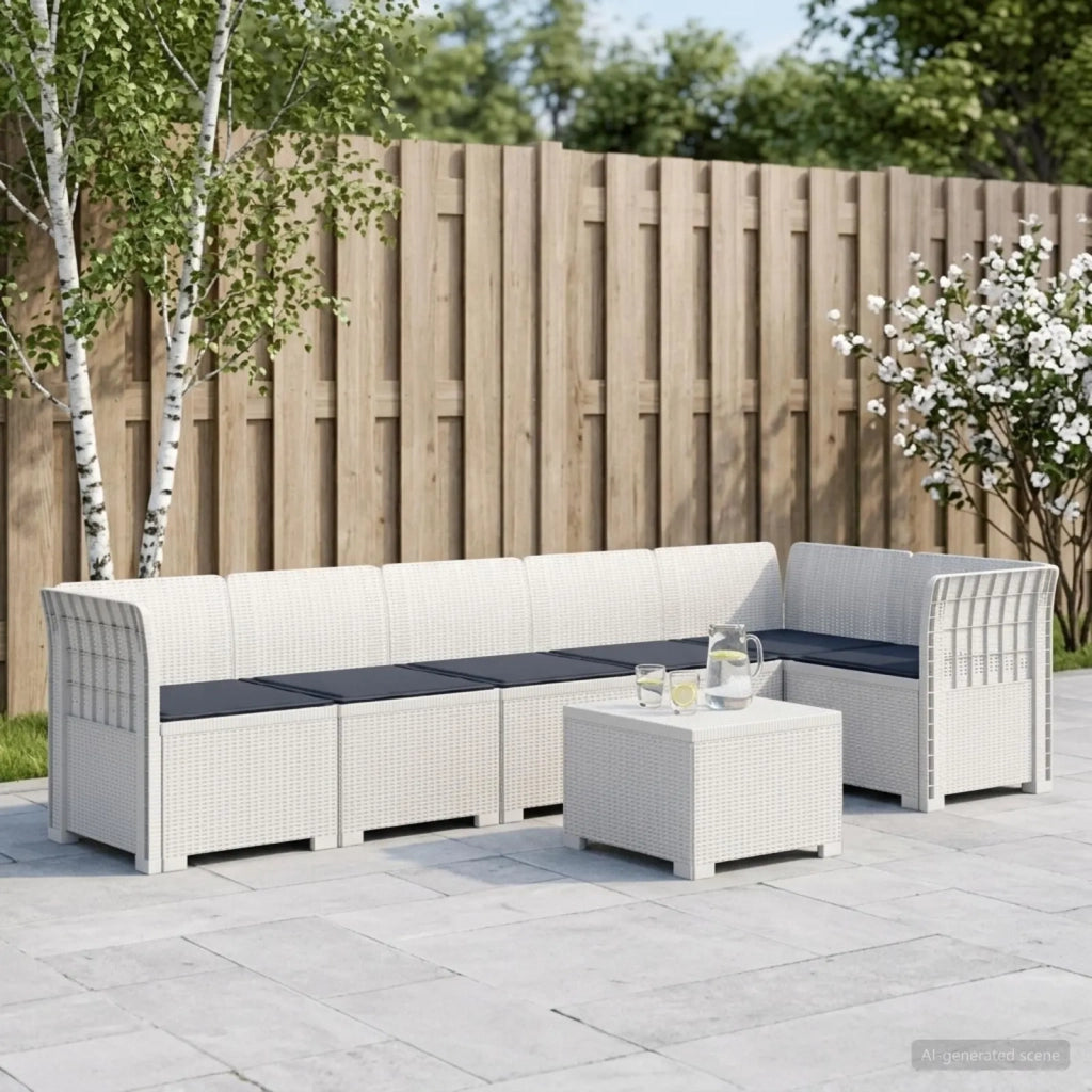 Divano da Giardino 6 Posti con Cuscini Aspetto Rattan PP Bianco 3444117