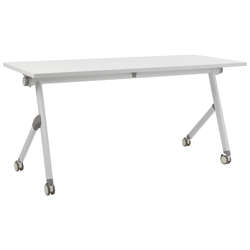 Scrivania rettangolare pieghevole con rotelle portatile con struttura in metallo bianco 120 x 60 stile moderno