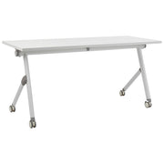 Scrivania rettangolare pieghevole con rotelle portatile con struttura in metallo bianco 120 x 60 stile moderno