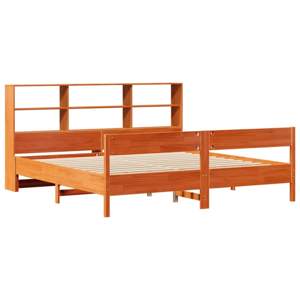 Letto Libreria senza Materasso Marrone Cera 180x200 cm in Pino