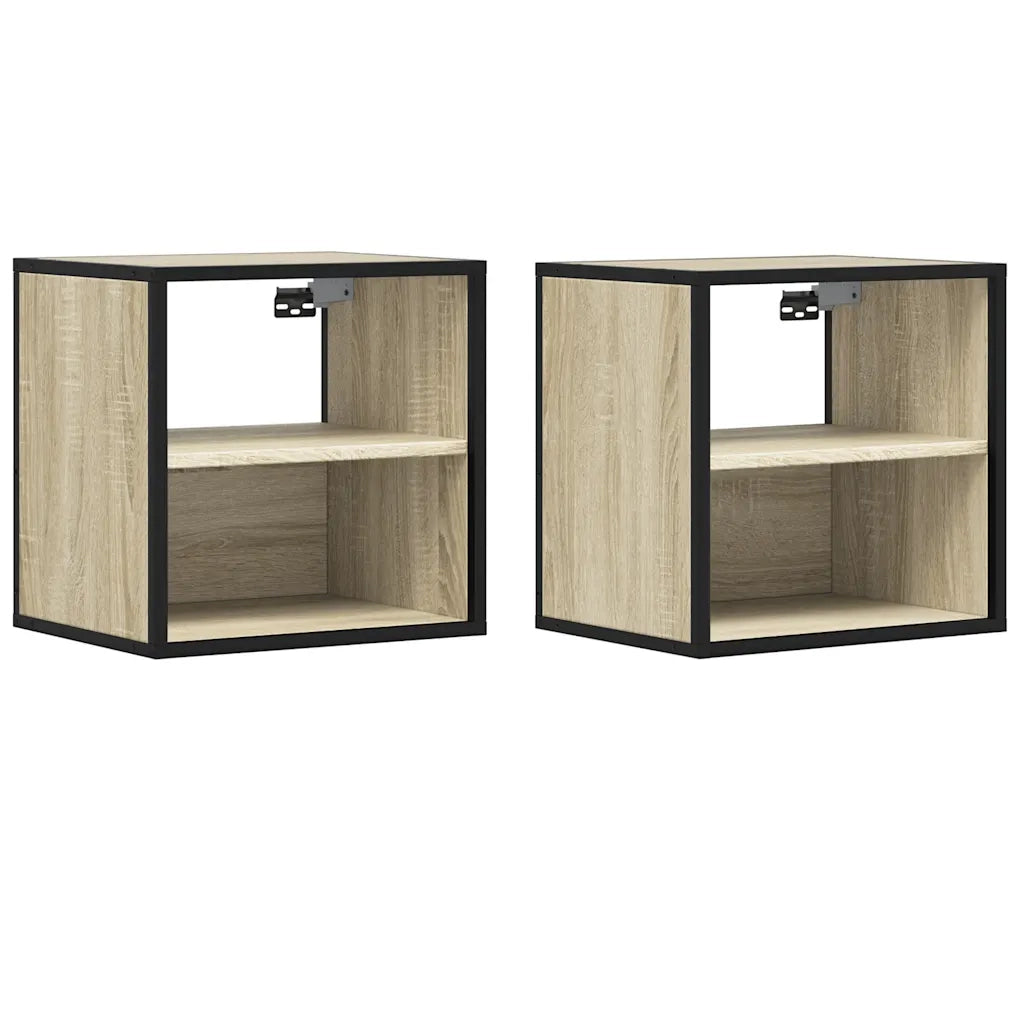 Set di 2 Comodini | Armadio da Notte | Mobiletto da notte a Muro Rovere Sonoma 40x31x39,5 cm