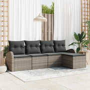 Set di Divani da Giardino con Cuscini Grigi Rattan Sintetico