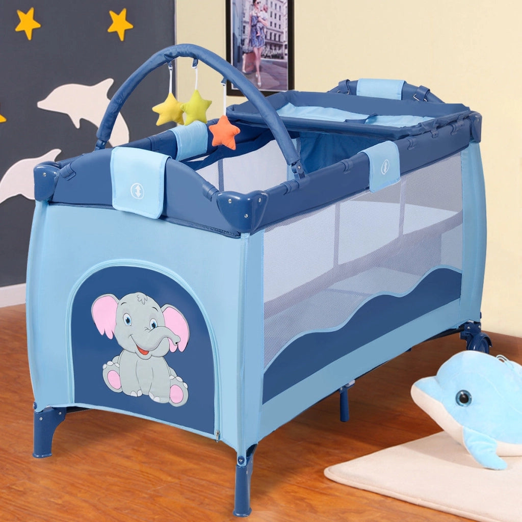 Culla lettino pieghevole da viaggio per bambini con borsa di trasporto 124x65x77cm Blu