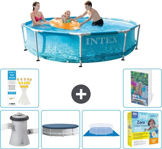 Piscina a forma di cerchio - 305 x 76 cm - Waterprint - Incluso Pomp, Copertura, Fondello e Kit di manutenzione - 7 pezzi