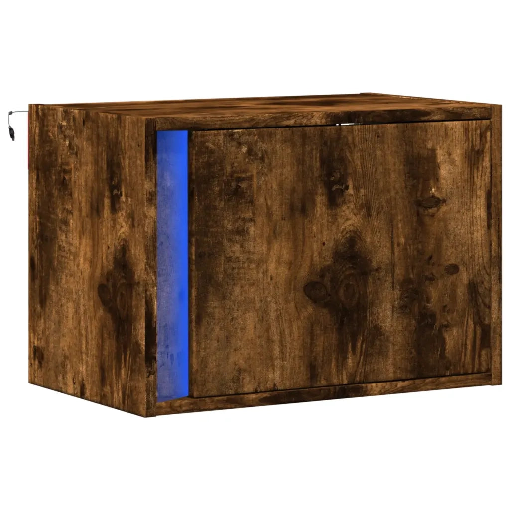 Comodino a Parete con luci LED Rovere Fumo 852097