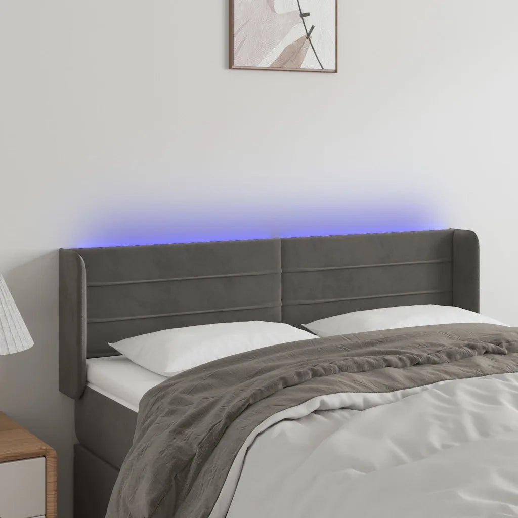 Testiera a LED-Testata con LED Grigio Scuro 147x16x78/88 cm in Velluto 674050