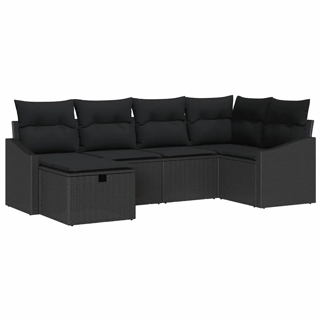 Set di divani con cuscino 6 pcs Nero polyrattan