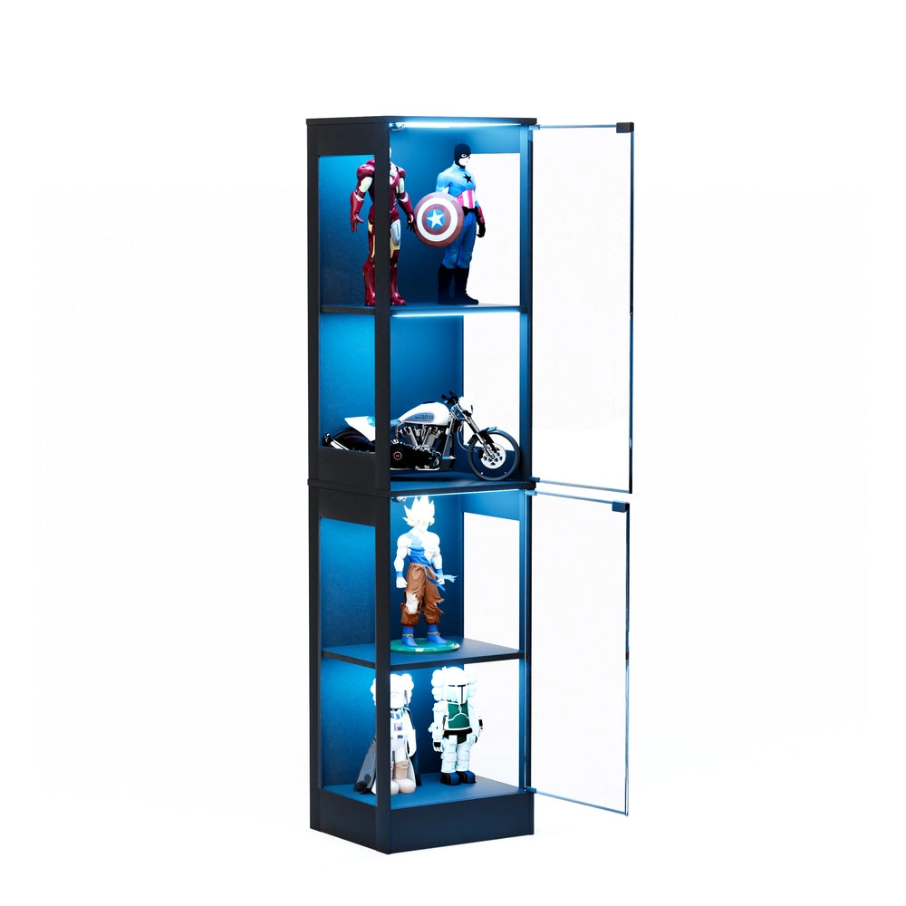 Vetrina a 4 Ripiani con Ante in Vetro, LED e Sensori ¨C Xylo ¨C Nero, 40x35x165 cm