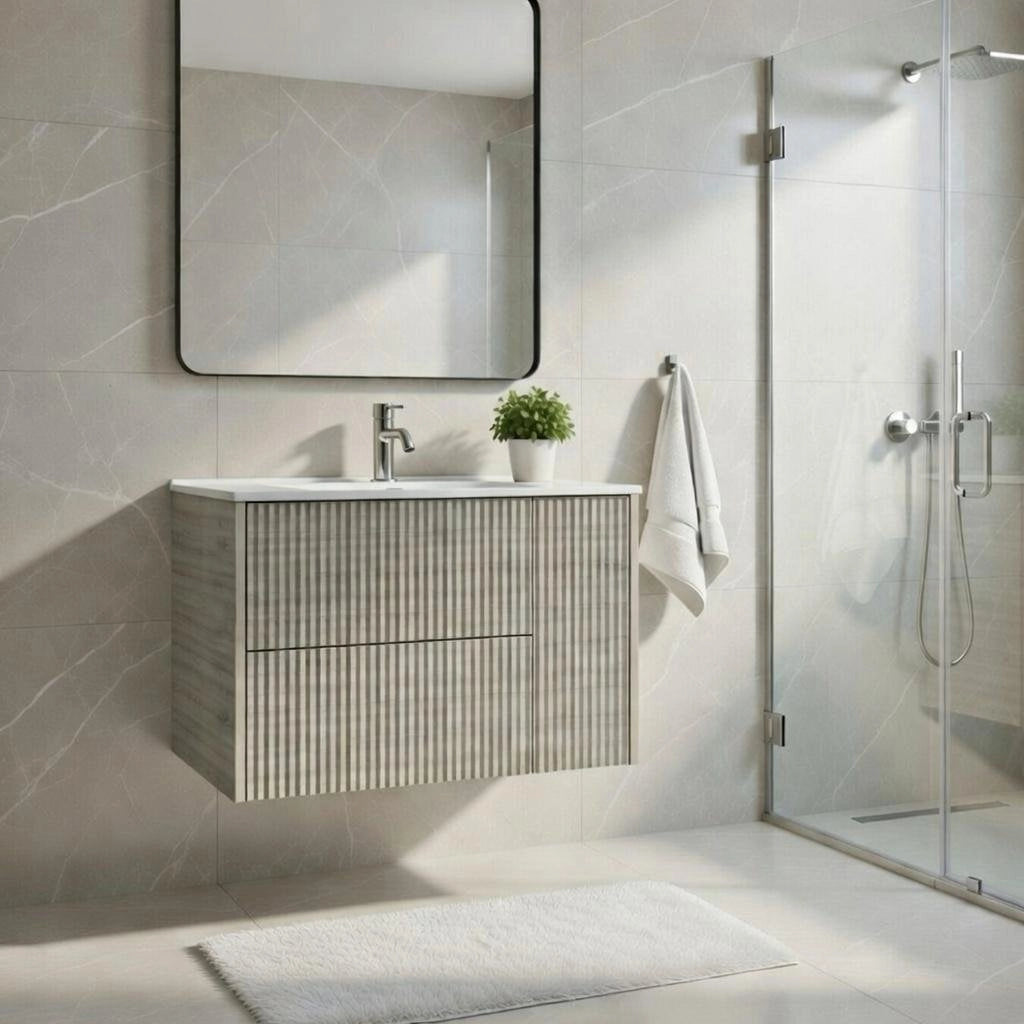 Base sospesa con cassetti cm 100 mod. TRIO CANNETTATO - Grigio Antico