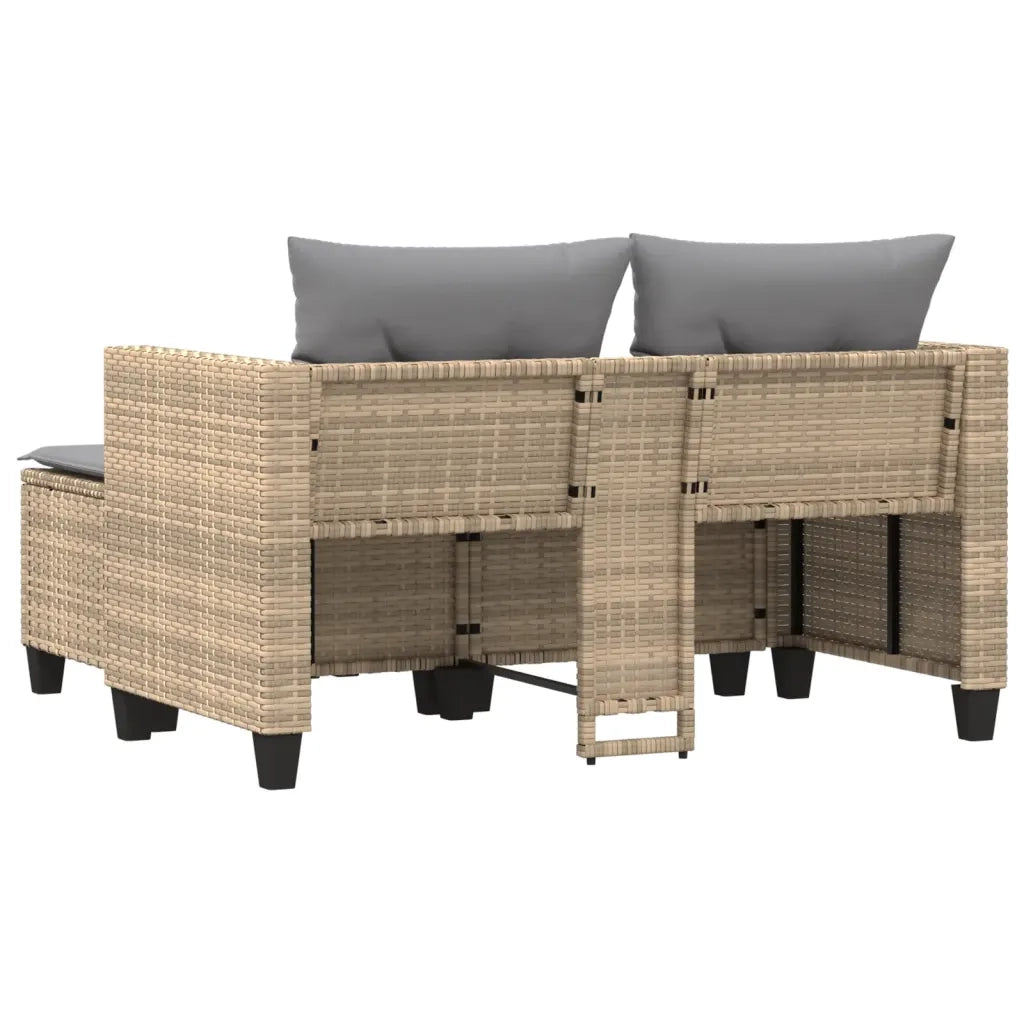 Divano da Giardino 2 Posti con Sgabelli-Sofa da Giardino-Divano da esterno Beige in Polyrattan 721772