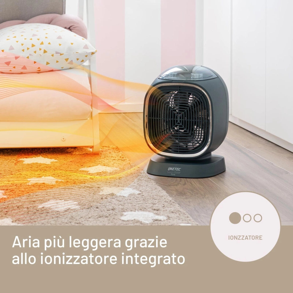 Imetec Silent Power Pure, Termoventilatore silenzioso con ionizzatore e timer di autospegnimento, Stufetta Elettrica, 2100 W, funzione antigelo, temperatura regolabile, 4 funzioni