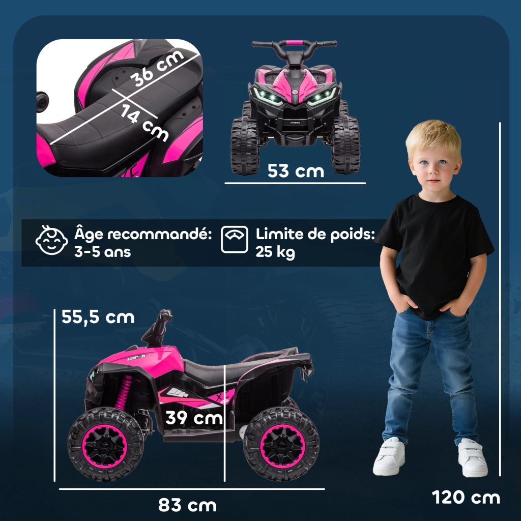 Quad Buggy Elettrico Bambino 12V ¨C Zephmum ¨C Nero Rosa Metallo PP 3-5 Anni