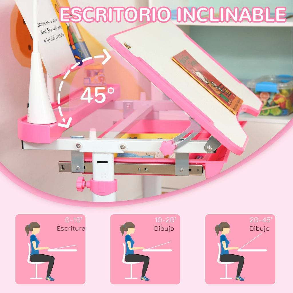 Scrivania regolabile per bambini con sedia ¨C Zephmum ¨C Rosa 90x50x75