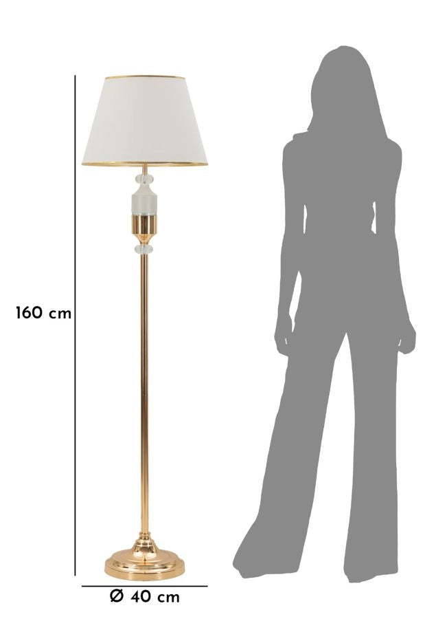 Lampada da Terra Gipsy Ø40x160 cm in Ferro e Tessuto Oro e Bianco
