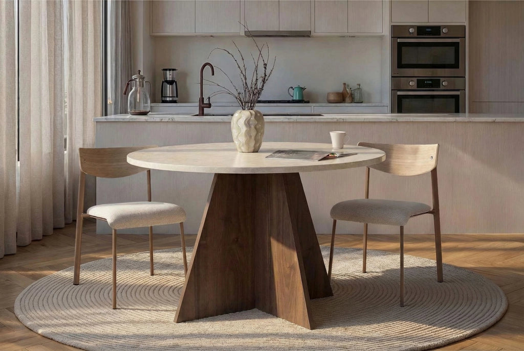 Tavolo da pranzo in legno "Virella" - 120 x 120 x 75 cm - Travertino