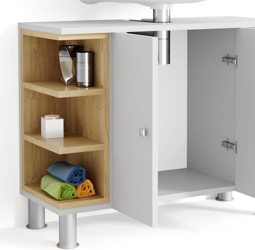 Mobile sottolavabo per bagno Aquis, Bianco, 79.6 x 64 cm, per la conservazione in bagno e combinabile con Aquis