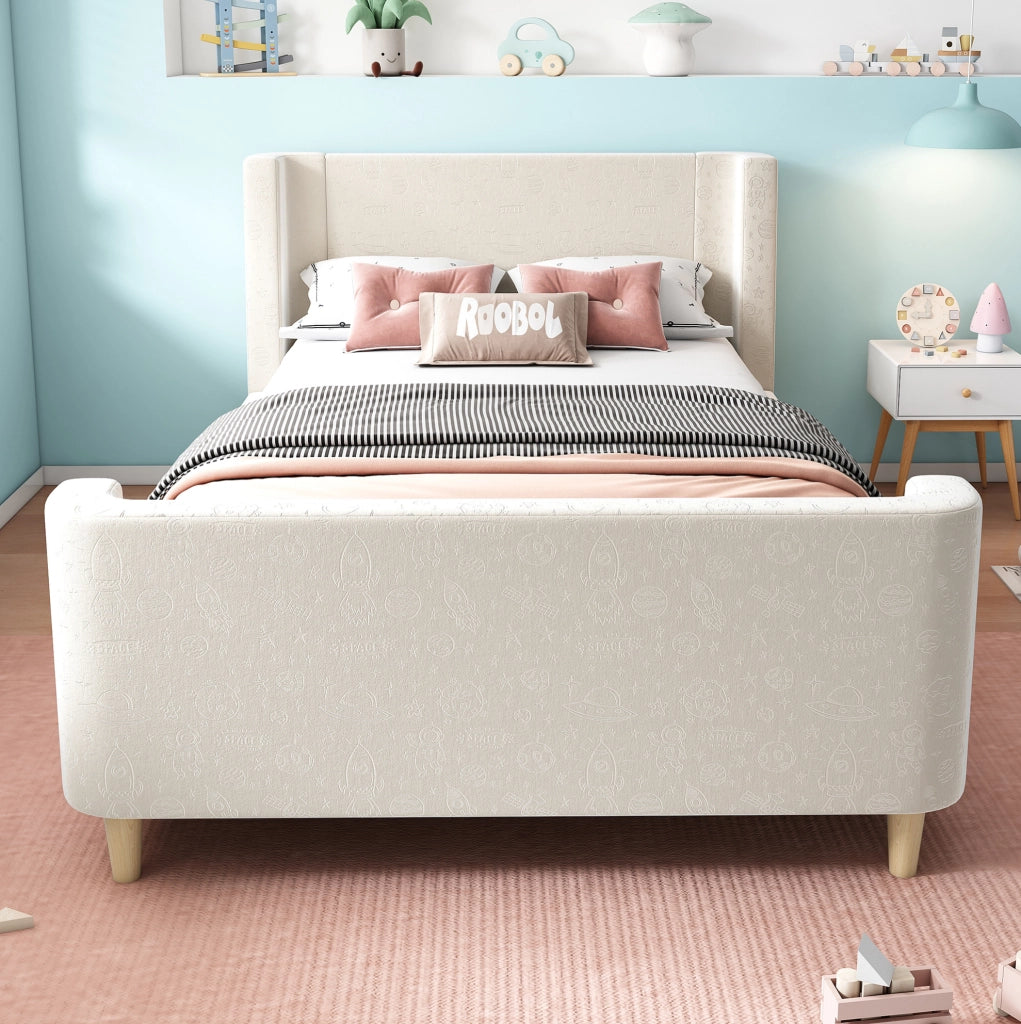 Letto singolo per bambini 90x200 cm beige in velluto