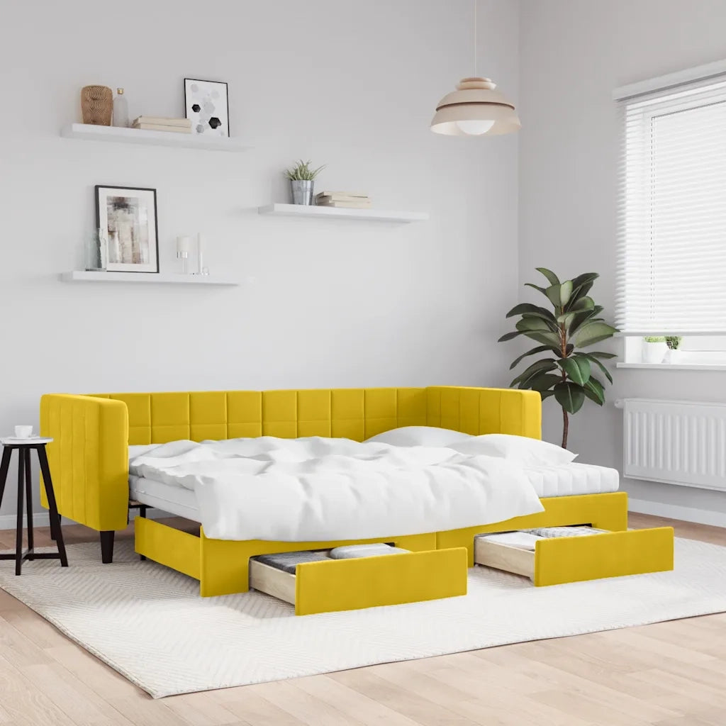 Divano Letto Estraibile con Cassetti Giallo 80x200cm in Velluto 3196761
