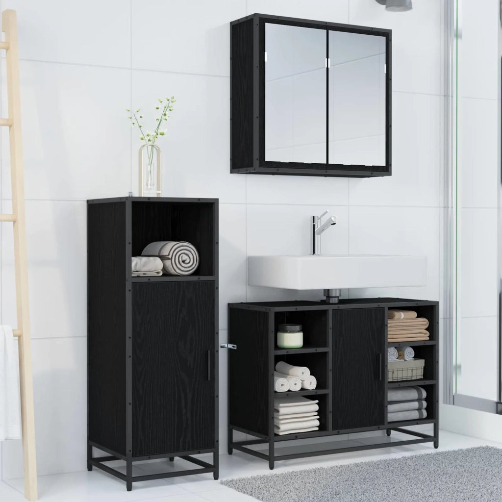 Set di mobili per il bagno 3 pcs Rovere Nero Legno multistrato