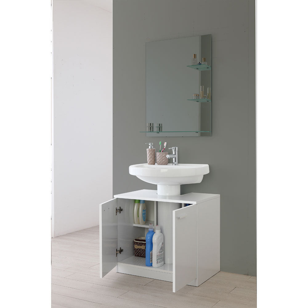 Mobile Sotto Lavabo Copricolonna da Bagno Bianco Lucido Feridras