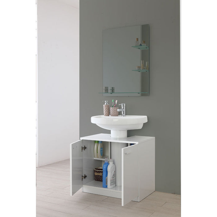 Mobile Sotto Lavabo Copricolonna da Bagno Bianco Lucido Feridras
