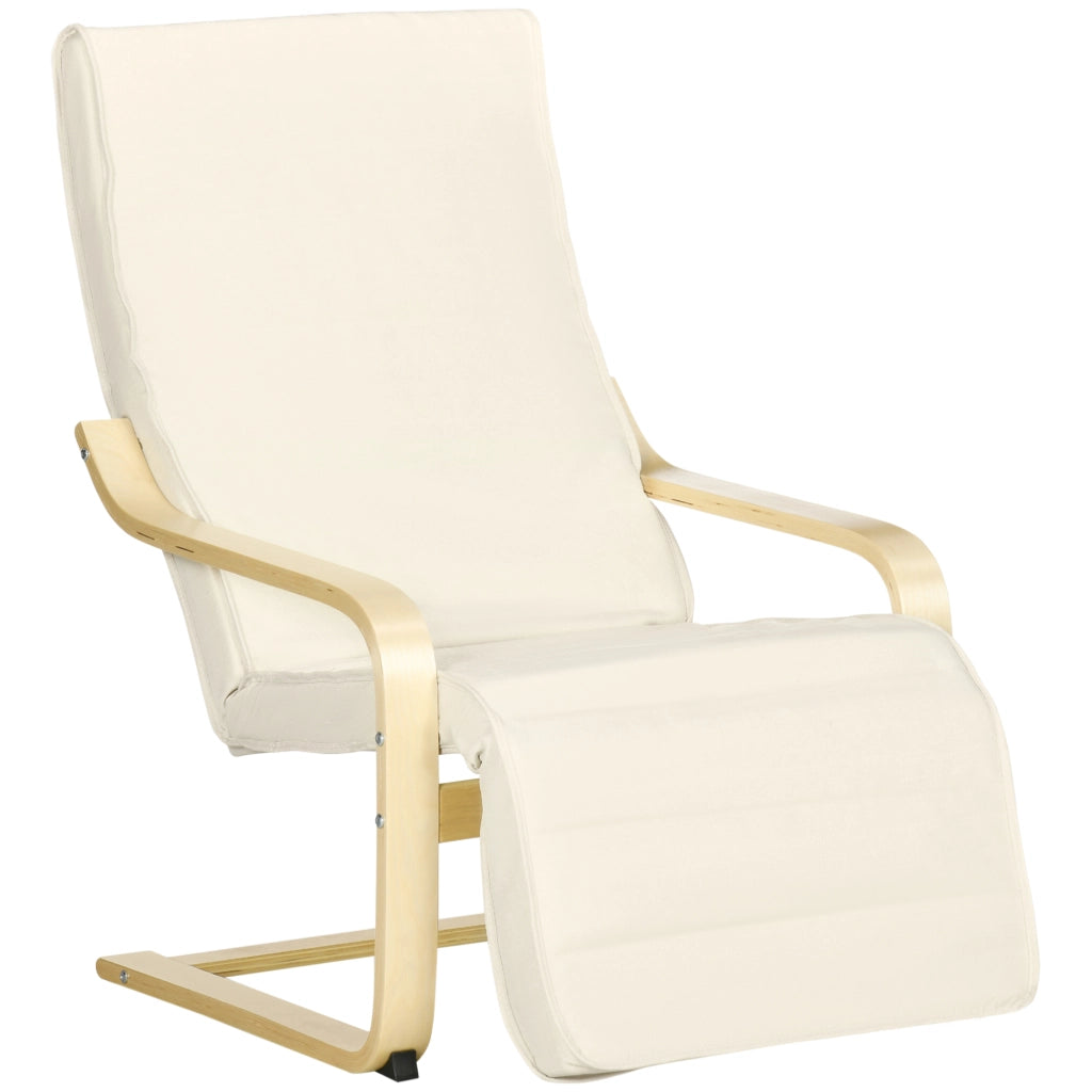 Poltrona Relax Reclinabile con Poggiapiedi ¨C Xylo ¨C Tessuto Crema Legno Betulla 66,5x94x100 cm
