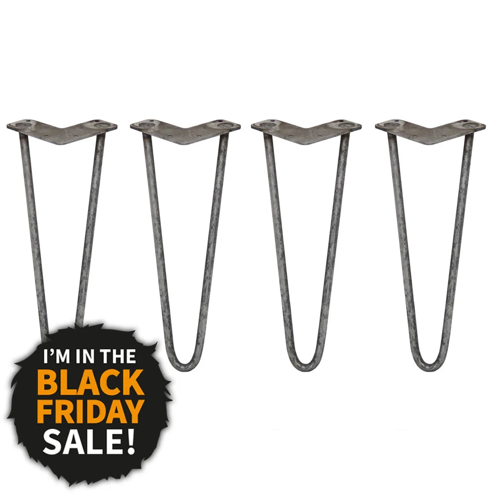 4 Gambe per Tavolo a Forcina SkiSki Legs 35,5cm Acciaio Naturale 2 Rebbi 12mm